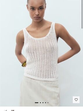 Mango Womens Crochet Sleeveless Top Size M White Festival Coachella Boho 60S 70S